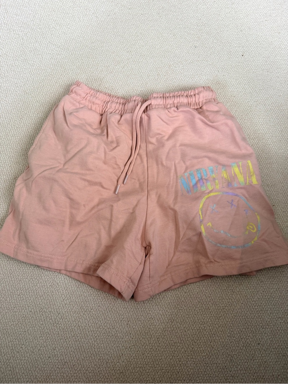 NIRVANA Pastel Pink Graphic Athletic Lounge Shorts